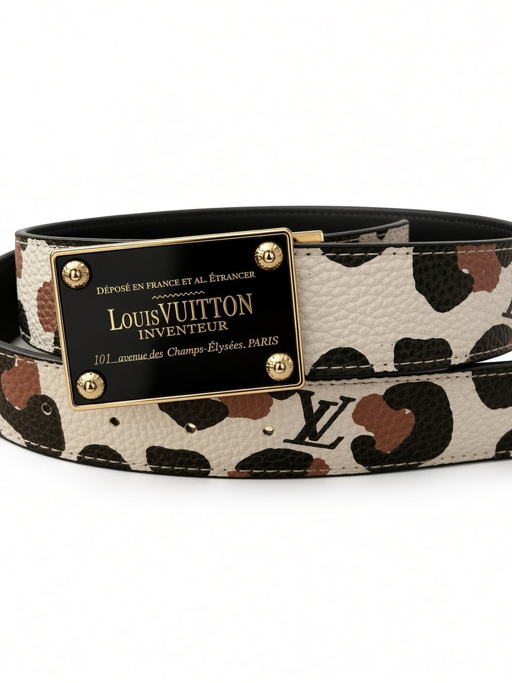 Brand New !! FASHION Leopard-Print Belt in Cream and Brown